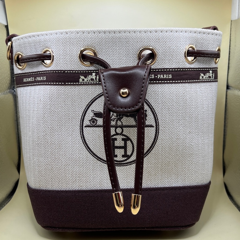 Beautiful Upcycled Hermes Drawstring Repurposed  Bucket Bag Tote Luxury New